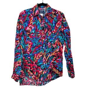 Vintage Wrangler Cowboy Cut Western Shirt X-Long Tails Colorful Feather 15.5-35